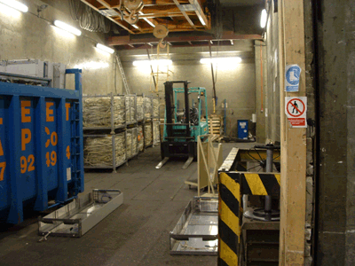 Storage area for stillages (cages) filled mostly with scrap cable. Storage area for stillages (cages) filled mostly with scrap cable.